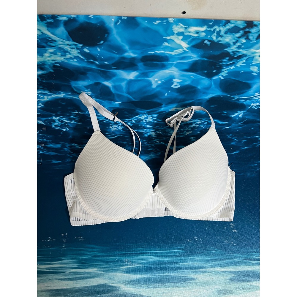 Hurley White Ribbed Push-Up Underwire Bra Size 36C Adjustable Logo Straps